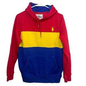 Dutch Bros SMALL+LARGE  Colorblock Hoodie - Red, Yellow, Blue Windmill DB 1992